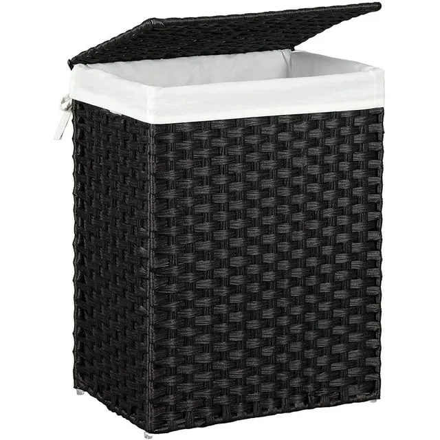 23.8 Gal (90L) Laundry Hamper Laundry Basket with Lid and Handles Wicker hamper Foldable Removable Liner Bag Black