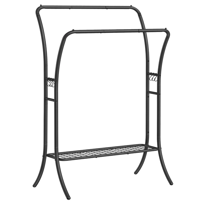 Clothes Rack Clothing Rack with Shelves Double Rod Clothes Rack with 6 Hooks Clothes Storage and Display Ink Black