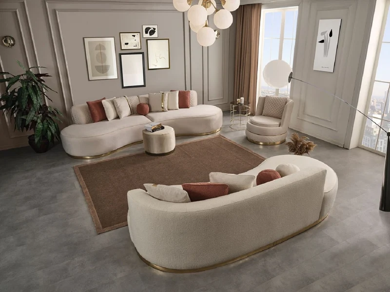 Casa Padrino Luxus Drehsessel Creme / Gold 80 x 85 x H. 81 cm - Wohnzimmer Sessel mit edlem Samtstoff - Wohnzimmer Möbel - Luxus Möbel - Luxus Einrichtung