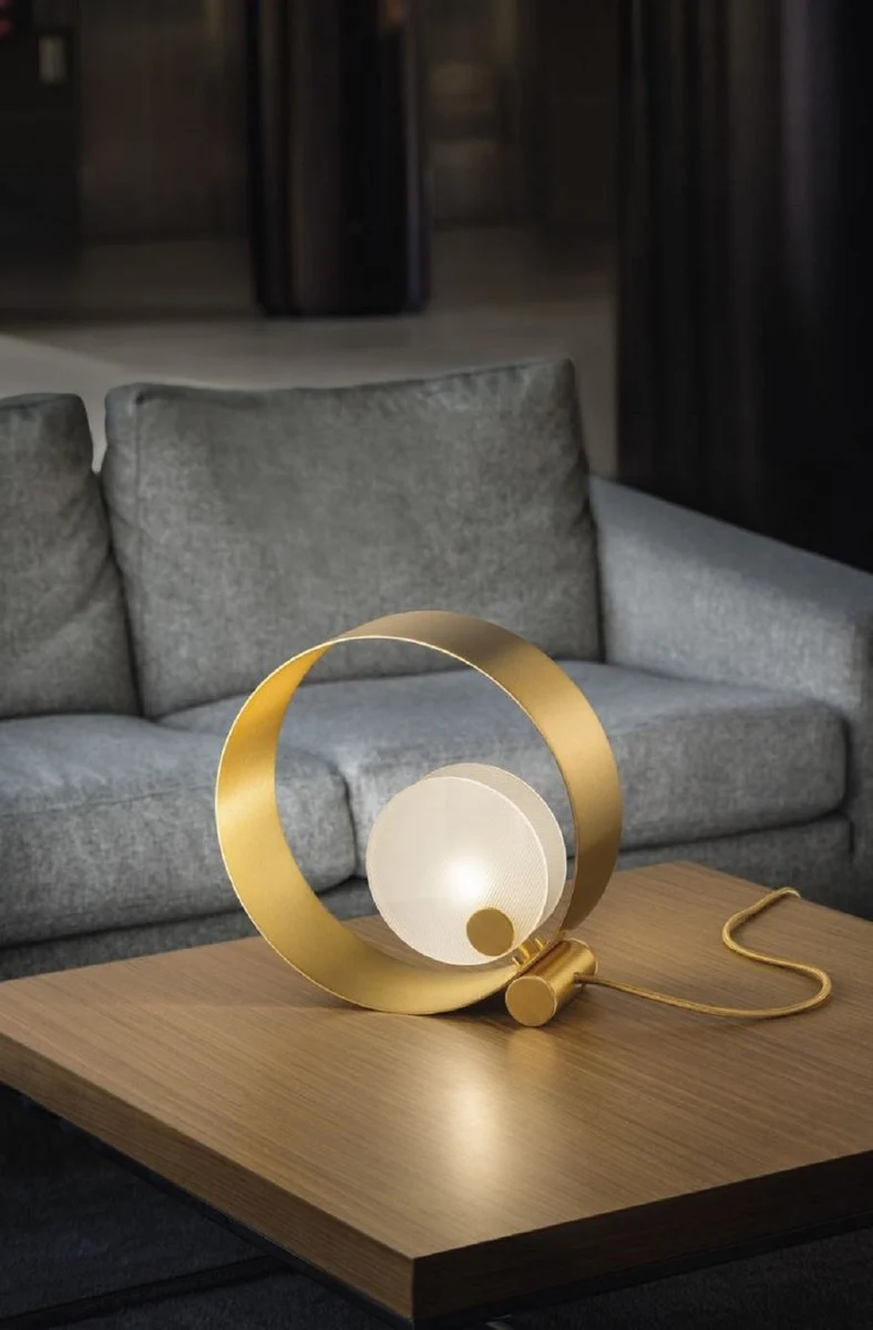 Casa Padrino Luxus Tischleuchte Gold / Weiß 30 x 11 x H. 30 cm - Metall Schreibtischleuchte mit Glas Lampenschirm - Luxus Tischleuchten - Luxus Qualität - Made in Italy