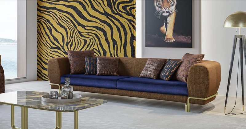 Casa Padrino Luxus Sofa Braun / Lila / Messing 300 x 100 x H. 75 cm - Wohnzimmer Sofa - Hotel Sofa - Wohnzimmer Möbel - Hotel Möbel - Luxus Möbel - Luxus Einrichtung