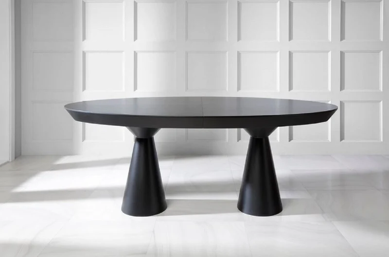 Casa Padrino Luxus Art Deco Esstisch Matt Schwarz 200-250 x 120 x H. 78 cm - Ausziehbarer Massivholz Küchentisch mit ovaler Tischplatte - Esszimmer Möbel - Art Deco Möbel - Luxus Möbel