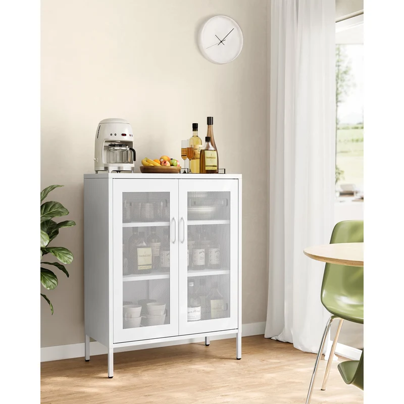 SONGMICS Metal Storage Cabinet with Mesh Doors, Steel Display Cabinets with Adjustable Shelves for Bathroom Home Office