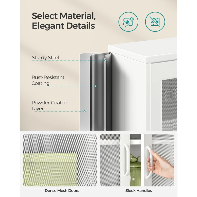 SONGMICS Metal Storage Cabinet with Mesh Doors, Steel Display Cabinets with Adjustable Shelves for Bathroom Home Office