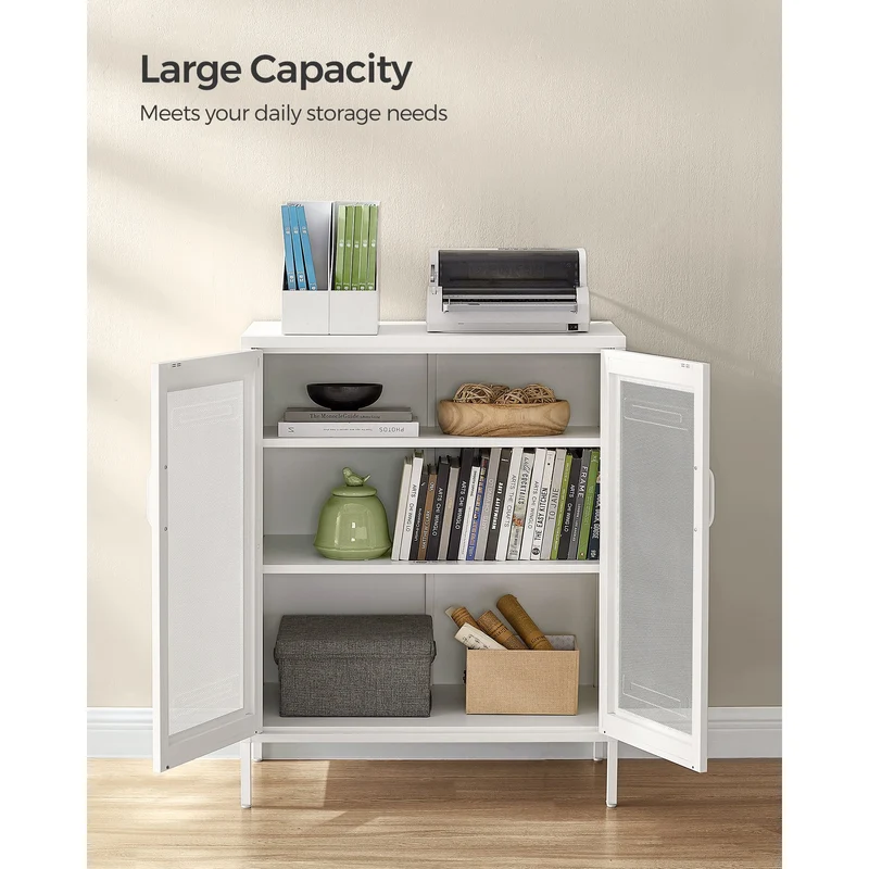 SONGMICS Metal Storage Cabinet with Mesh Doors, Steel Display Cabinets with Adjustable Shelves for Bathroom Home Office