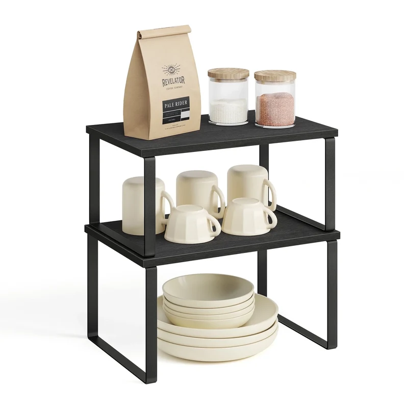 SONGMICS Cabinet Organizer Shelf, Set of 2 Kitchen Counter Shelves, Kitchen Storage, Spice Rack