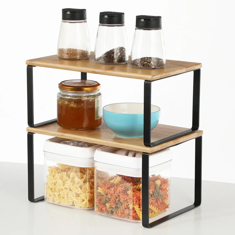 SONGMICS 2 Pack Kitchen Cabinet Shelf, Spice Rack, Cabinet Counter Rack Organizers, Natural
