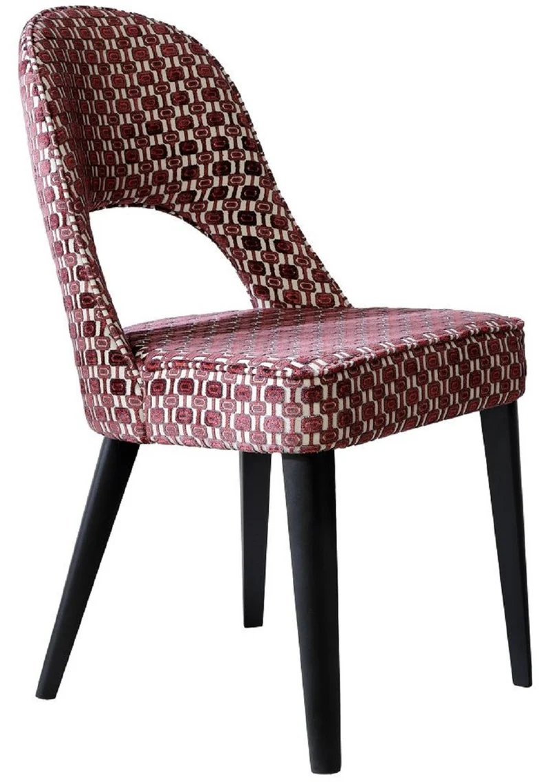 Casa Padrino Luxus Art Deco Esszimmer Stuhl Rot / Weiß / Schwarz 49 x 61 x H. 89 cm - Art Deco Küchenstuhl mit Muster - Esszimmer Möbel - Luxus Möbel - Art Deco Möbel - Luxus Einrichtung