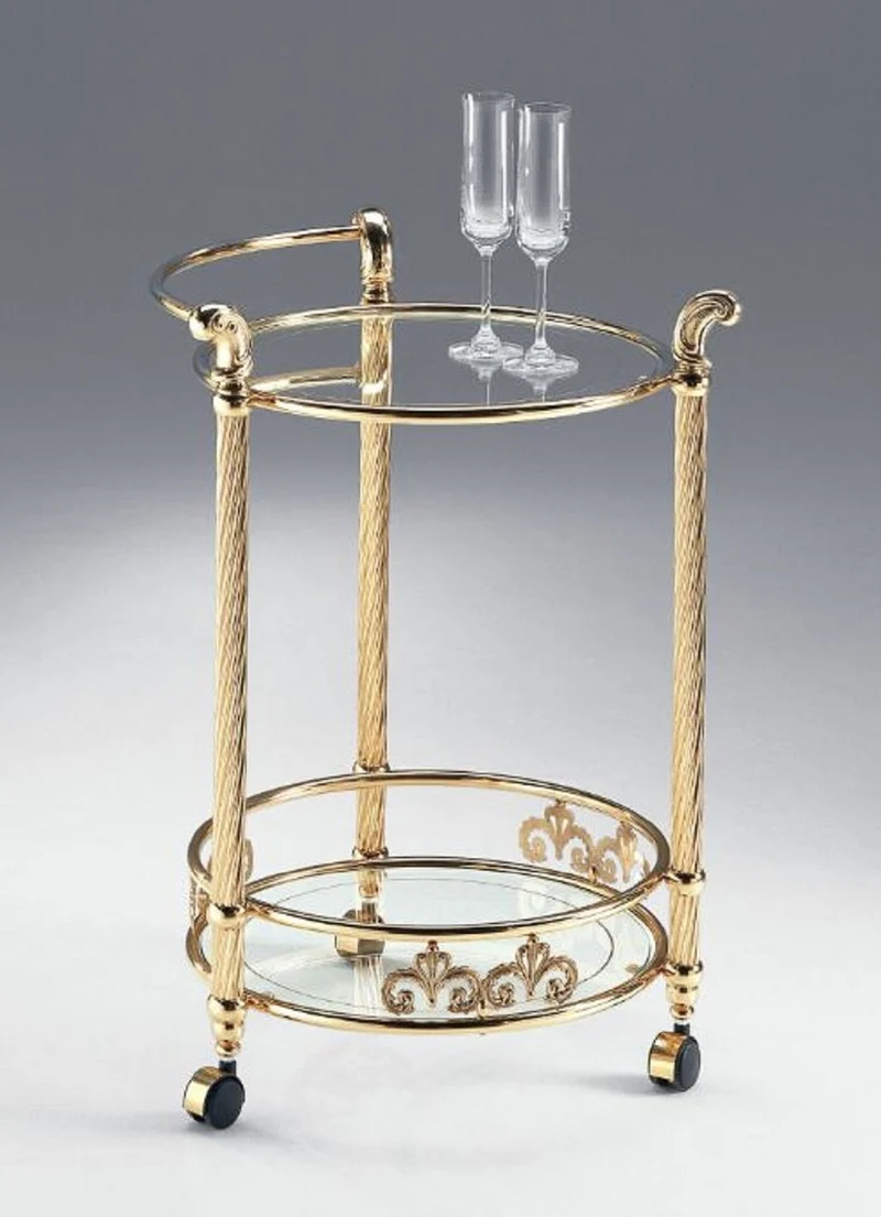 Casa Padrino Luxus Servierwagen Messing / Schwarz 50 x 55 x H. 71 cm - Runder Messing Trolley mit Glasplatten - Hotel & Restaurant Accessoires - Luxus Qualität - Made in Italy