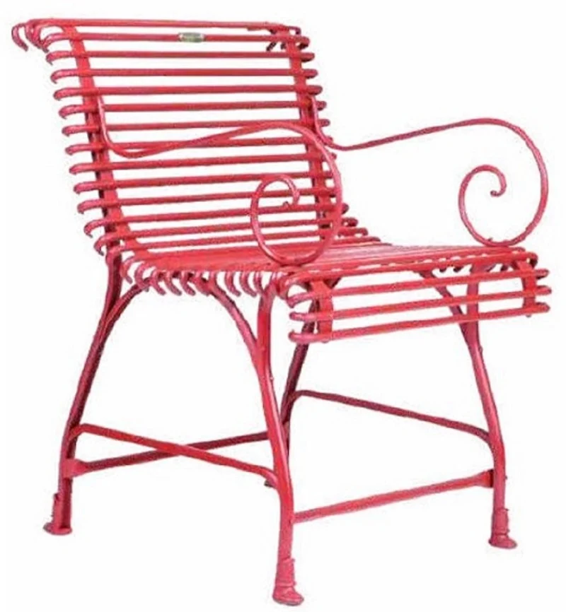 Casa Padrino Jugendstil Garten Stuhl 4er Set Rot 56 x 52 x H. 76 cm - Handgefertigte Schmiedeeisen Stühle mit Armlehnen - Nostalgische Schmiedeeisen Garten & Terrassen Möbel