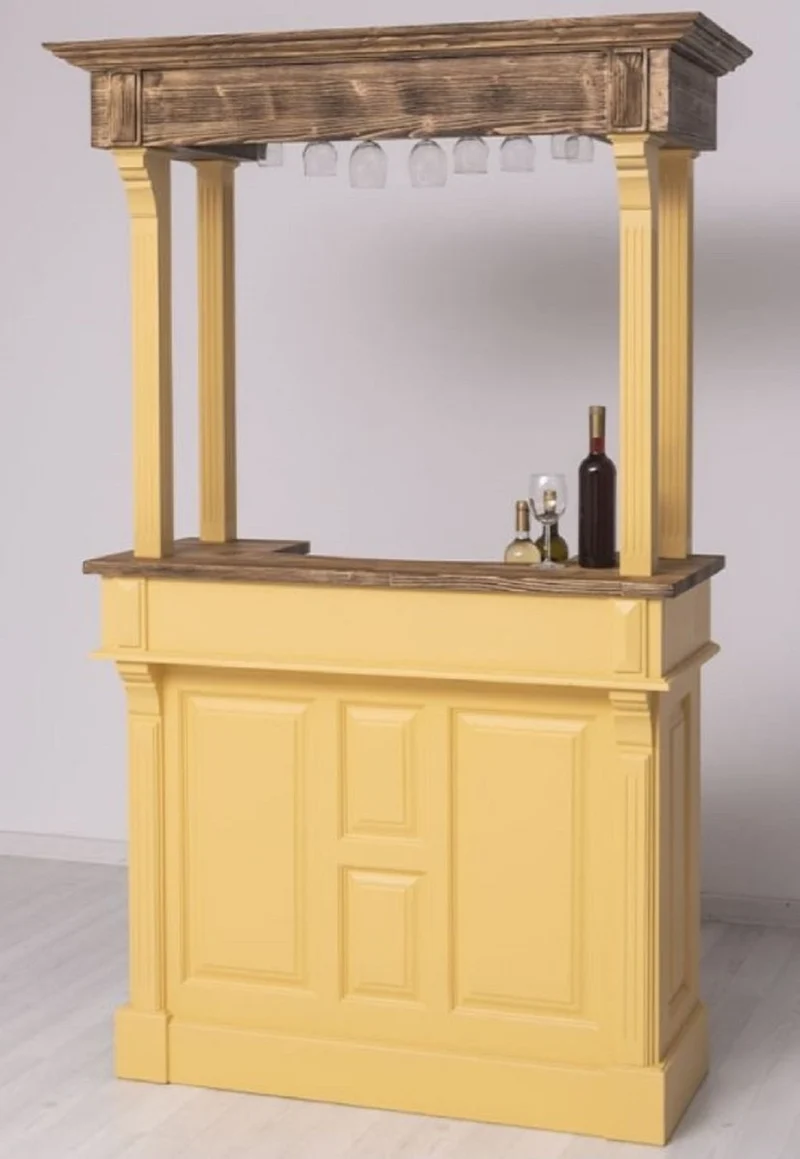 Casa Padrino Landhausstil Bar Theke Gelb / Braun 140 x 51 x H. 210 cm - Massivholz Thekentisch - Massivholz Barmöbel - Barmöbel im Landhausstil - Landhausstil Einrichtung