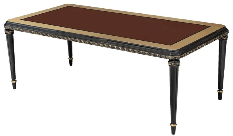 Casa Padrino Luxus Barock Esszimmer Set Silber Muster / Braun / Schwarz / Gold - 1 Barock Esstisch & 6 Barock Esszimmerstühle - Luxus Esszimmer Möbel im Barockstil - Barock Esszimmer Möbel