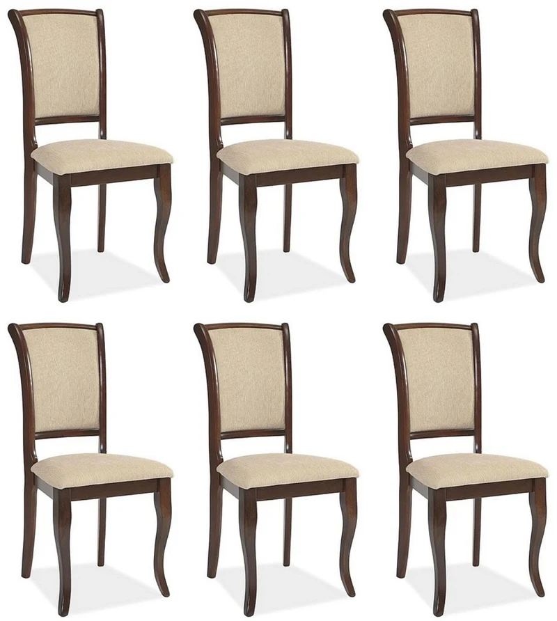 Casa Padrino Jugendstil Esszimmer Stuhl 6er Set Creme / Dunkelbraun 44 x 44 x H. 96 cm - Elegante Massivholz Küchen Stühle - Barock & Jugendstil Esszimmer Möbel