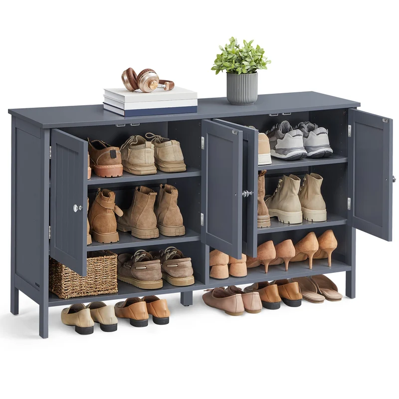 VASAGLE Shoe Cabinet, 3-Tier Shoe Storage Organizer, Shoe Sheelf, Modern Country Cabinet, Freestanding Cabinet with Height-Adjustable Shelf, 13.8 x 47.2 x27.6 Inches, Entryway, Slate Gray