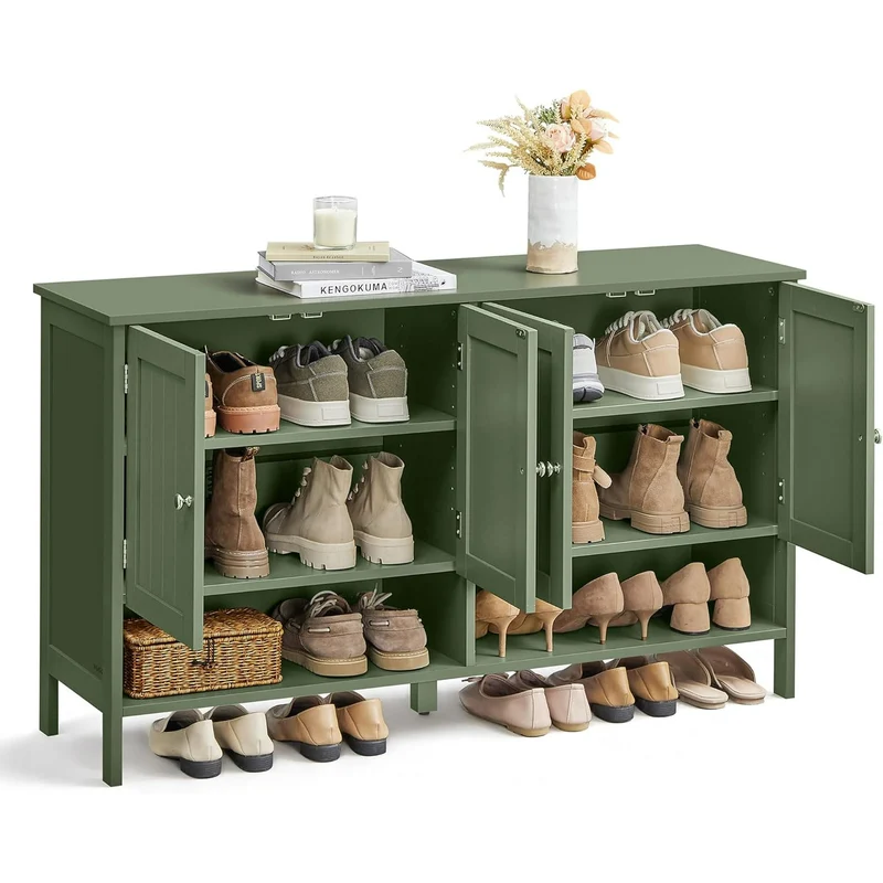 VASAGLE Shoe Cabinet, 3-Tier Shoe Storage Organizer, Shoe Shelf, Modern Country Cabinet, Freestanding Cabinet with Height-Adjustable Shelf, 13.8 x 47.2 x 27.6 Inches, Entryway,
