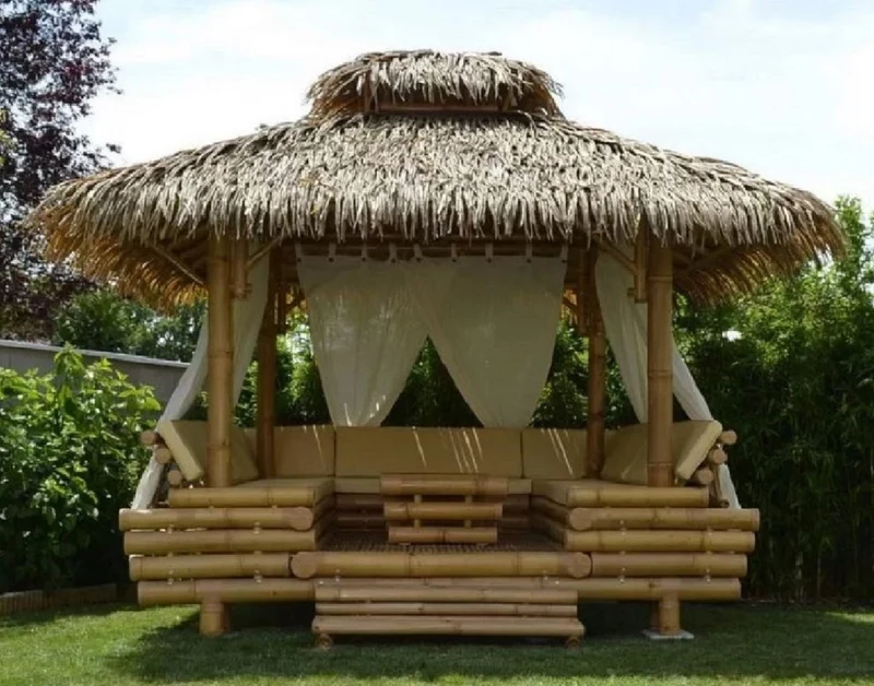 Casa Padrino Luxus Gartenhaus Naturfarben 330 x 300 x H. 345 cm - Wetterbeständiges Bambus Garten Haus - Bambus Pool Haus - Bambus Outdoor Haus - Luxus Bambus Gartenhäuser