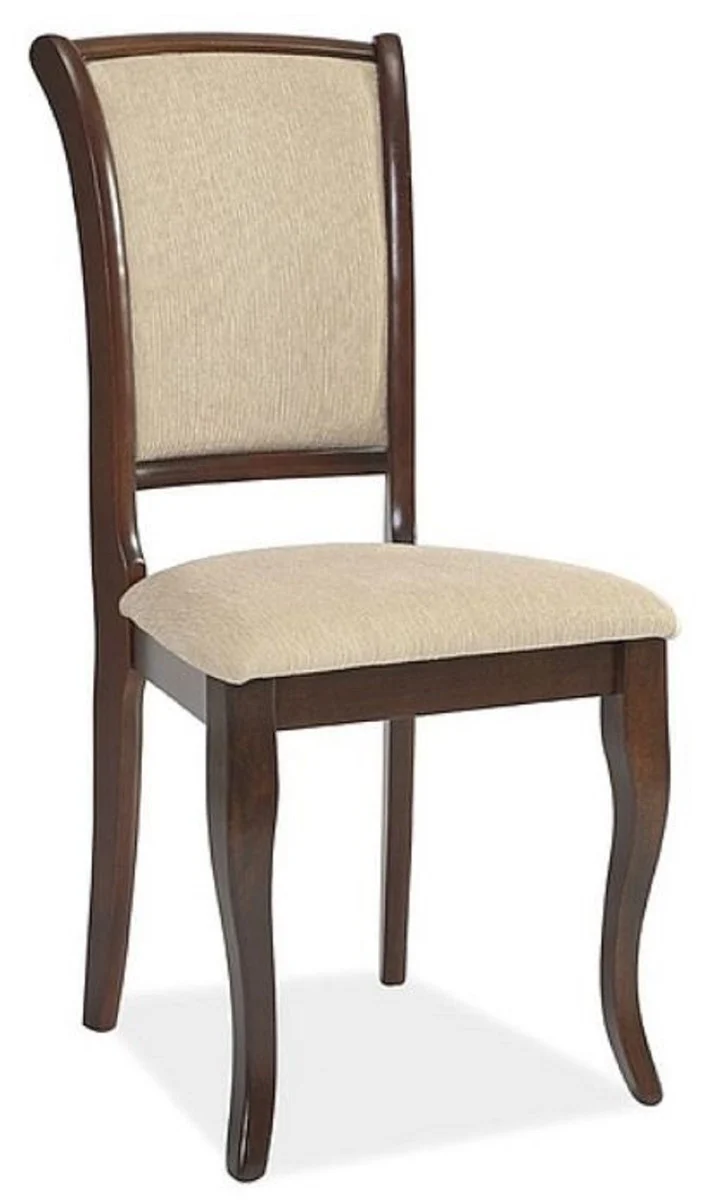 Casa Padrino Jugendstil Esszimmer Stuhl Creme / Dunkelbraun 44 x 44 x H. 96 cm - Eleganter Massivholz Küchen Stuhl - Barock & Jugendstil Esszimmer Möbel