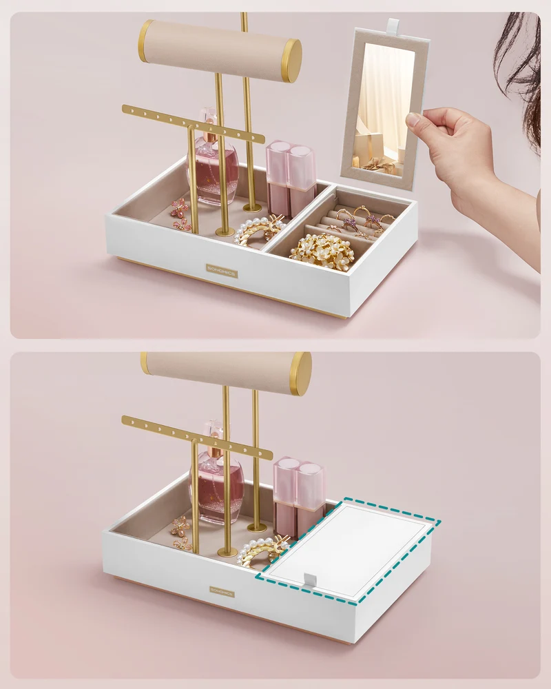SONGMICS Jewelry Holder Organizer, Jewelry Display Stand, Metal Earring Organizer with Mirror, White