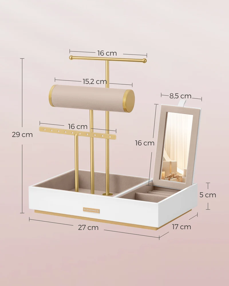 SONGMICS Jewelry Holder Organizer, Jewelry Display Stand, Metal Earring Organizer with Mirror, White