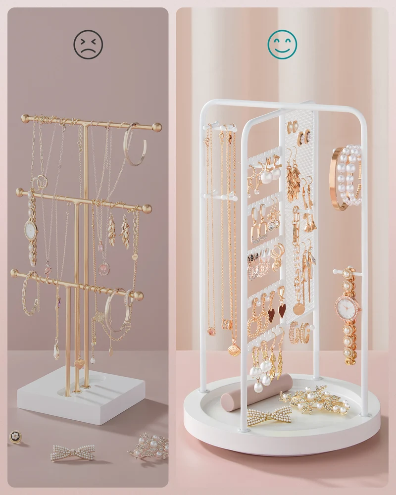 Jewelry Stand, Rotating Jewelry Display 4 Independent Sections for Home, White