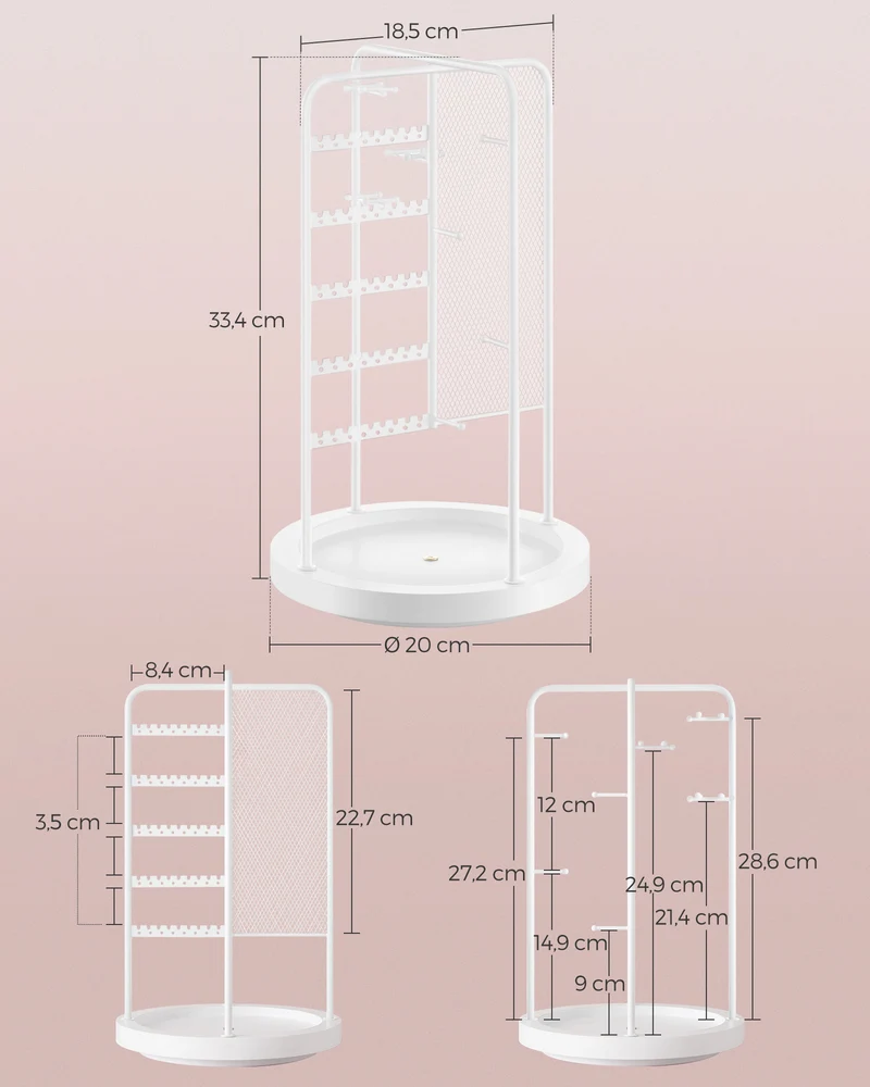 Jewelry Stand, Rotating Jewelry Display 4 Independent Sections for Home, White