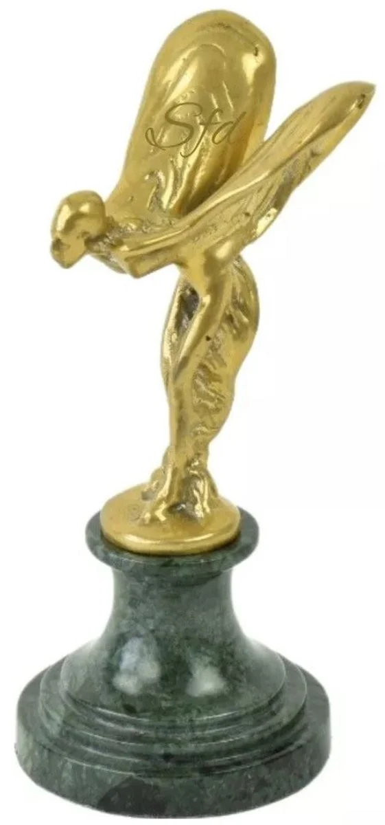Casa Padrino Luxus Briefbeschwerer Skulptur Frau mit Flügeln Gold / Grün 7 x 8 x H. 16 cm - Elegante Bronze Figur mit Marmorsockel - Schreibtisch Deko - Luxus Deko - Deko Accessoires
