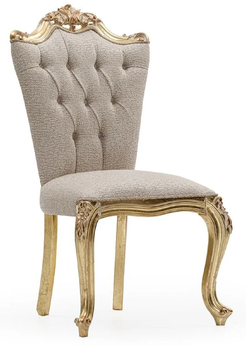 Casa Padrino Luxus Barock Esszimmer Stuhl 8er Set Grau / Gold - Prunkvolle Barockstil Küchen Stühle - Luxus Esszimmer Möbel im Barockstil - Barock Esszimmer Möbel - Barockstil Möbel