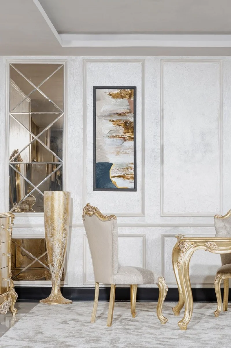 Casa Padrino Luxus Barock Esszimmer Stuhl 8er Set Grau / Gold - Prunkvolle Barockstil Küchen Stühle - Luxus Esszimmer Möbel im Barockstil - Barock Esszimmer Möbel - Barockstil Möbel