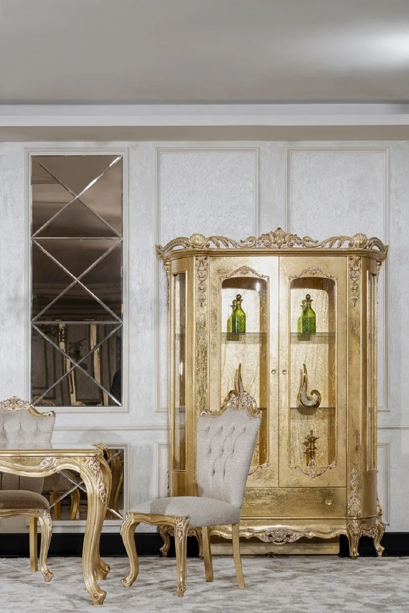 Casa Padrino Luxus Barock Esszimmer Stuhl 8er Set Grau / Gold - Prunkvolle Barockstil Küchen Stühle - Luxus Esszimmer Möbel im Barockstil - Barock Esszimmer Möbel - Barockstil Möbel
