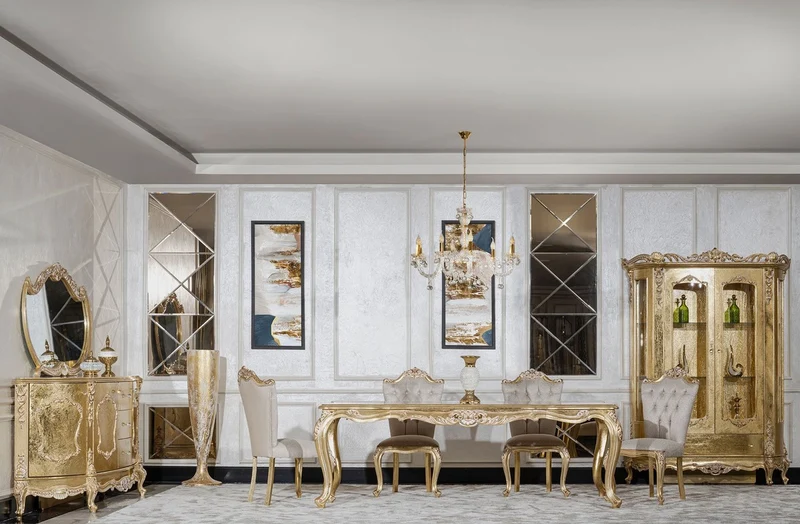 Casa Padrino Luxus Barock Esszimmer Stuhl 8er Set Grau / Gold - Prunkvolle Barockstil Küchen Stühle - Luxus Esszimmer Möbel im Barockstil - Barock Esszimmer Möbel - Barockstil Möbel
