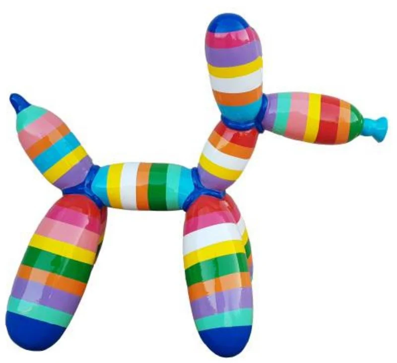 Casa Padrino Luxus Designer Deko Skulptur Ballon Hund mit Streifen Bunt 100 cm - Große Deko Figur - XXL Deko Skulptur - XXL Deko Figur - Wohnzimmer Deko - Garten Deko - Luxus Figuren