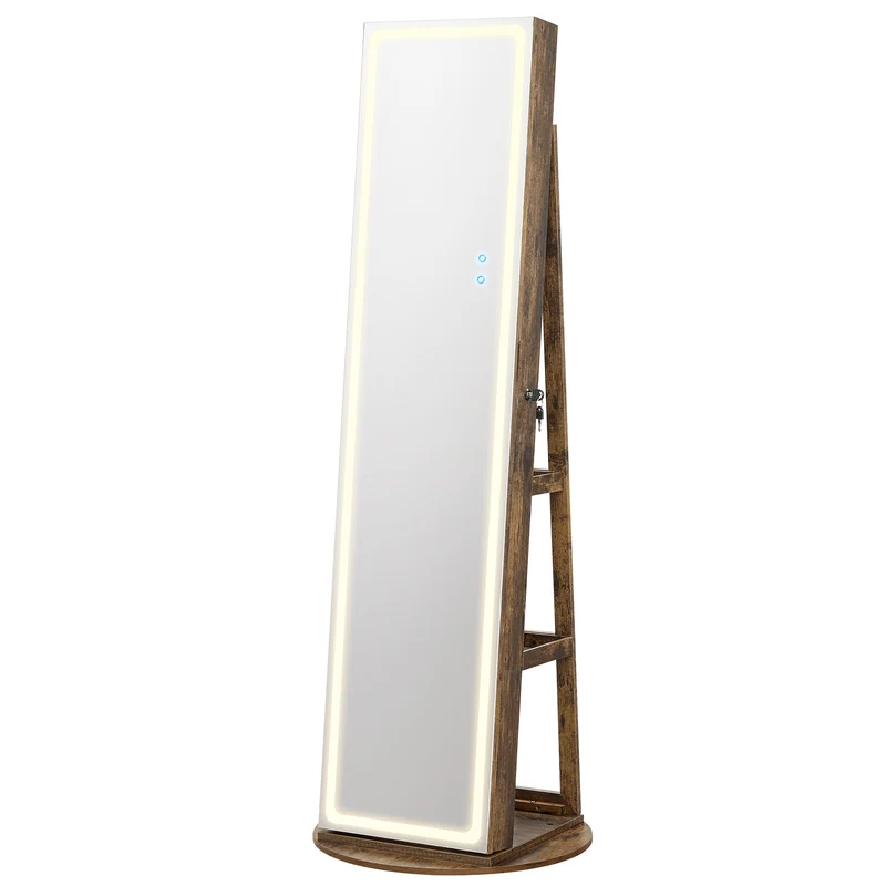 SONGMICS LED Mirror Jewelry Cabinet Standing Jewelry Armoire Organizer Box with Full-Length Mirror