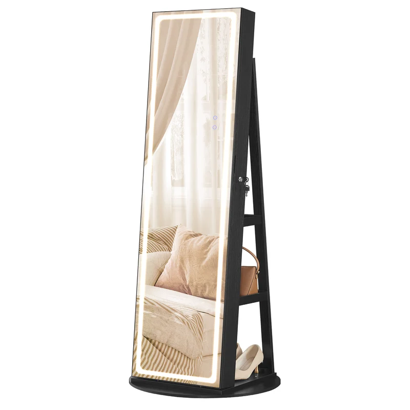SONGMICS LED Mirror Jewelry Cabinet Standing Jewelry Armoire Organizer Box with Full-Length Mirror