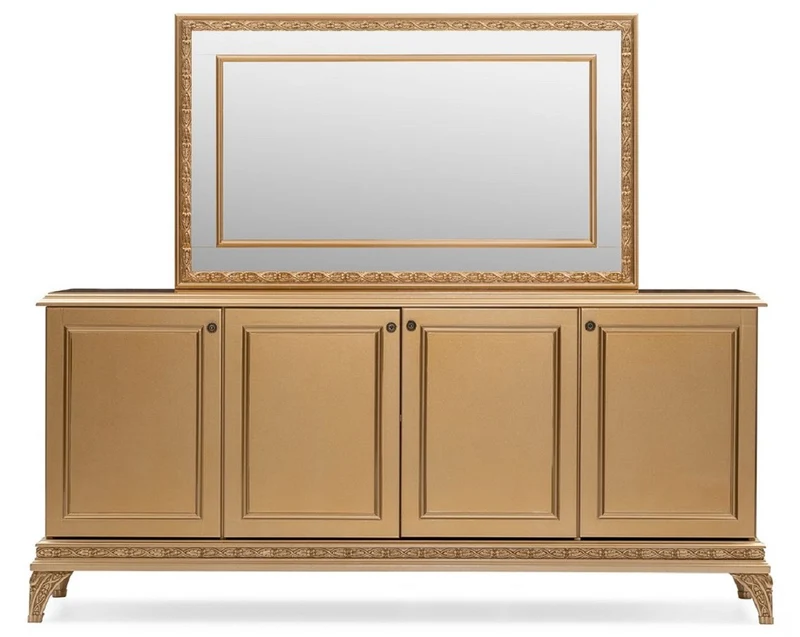 Casa Padrino Luxus Barock Sideboard mit Spiegel Gold - Luxus Möbel Möbel im Barockstil - Barock Möbel - Barock Einrichtung - Edel & Prunkvoll