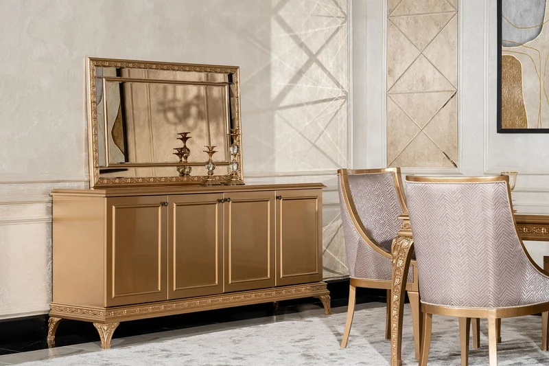 Casa Padrino Luxus Barock Sideboard mit Spiegel Gold - Luxus Möbel Möbel im Barockstil - Barock Möbel - Barock Einrichtung - Edel & Prunkvoll