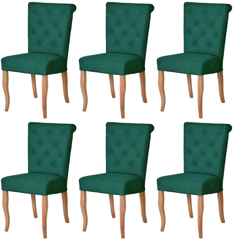 Casa Padrino Chesterfield Neo Barock Esszimmer Stuhl 6er Set Dunkelgrün / Naturfarben - Küchenstühle Set - Esszimmer Möbel - Chesterfield Möbel - Neo Barock Möbel