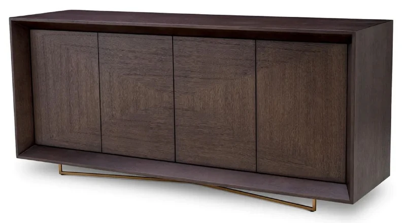 Casa Padrino Luxus Sideboard Mokka / Messing 180 x 50 x H. 80,5 cm - Eichenfurnier Schrank mit 4 Türen - Luxus Möbel - Hotel Möbel - Luxus Einrichtung