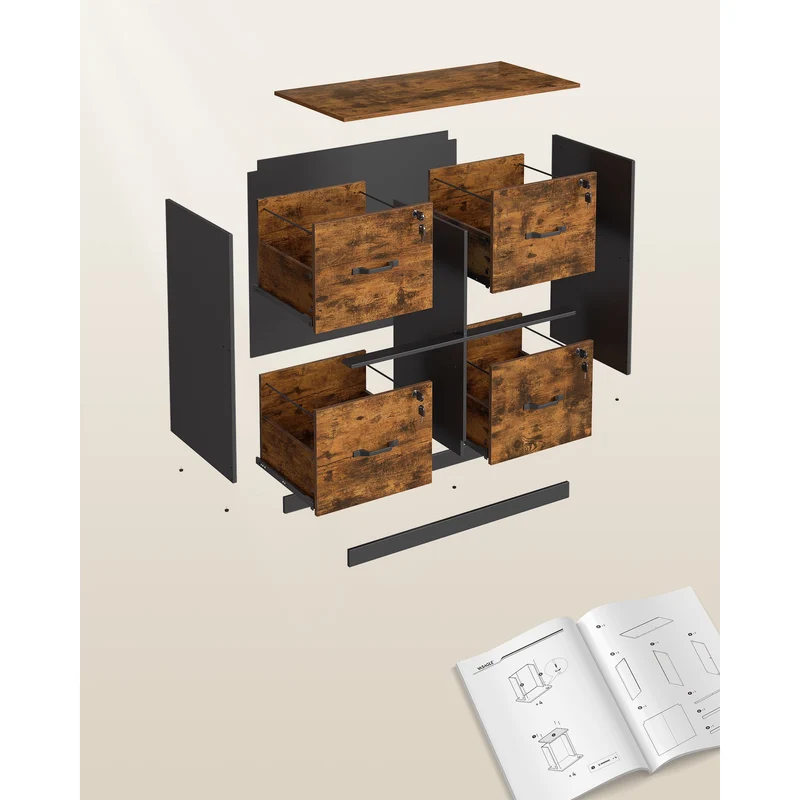 4-Drawer File Cabinet Filing Cabinet Printer Stand Adjustable Hanging Rail for A4 and Letter-Size Files, Rustic Brown