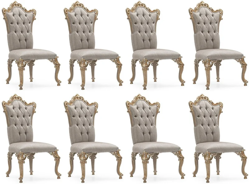 Casa Padrino Luxus Barock Esszimmer Stuhl 8er Set Silber / Grau / Gold - Prunkvolle Barockstil Küchen Stühle - Luxus Esszimmer Möbel im Barockstil - Barock Esszimmer Möbel - Barockstil Möbel