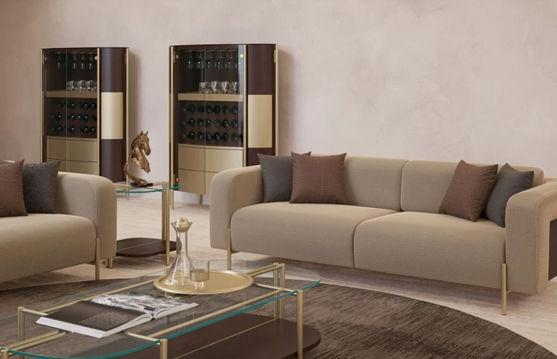 Casa Padrino Luxus Barschrank Dunkelbraun / Messing 128 x 47 x H. 150 cm - Beleuchteter Massivholz Weinschrank mit 4 Türen - Wohnzimmer Möbel - Bar Möbel - Hotel Möbel - Luxus Kollektion