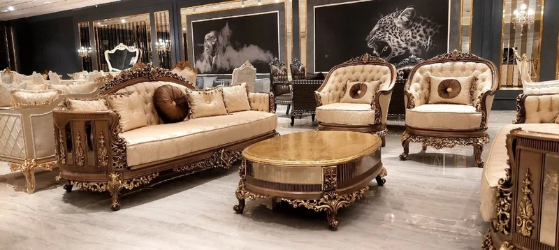 Casa Padrino Luxus Barock Couchtisch Antik Gold / Braun / Gold - Ovaler Massivholz Wohnzimmertisch im Barockstil - Wohnzimmer Möbel im Barockstil - Barock Möbel - Edel & Prunkvoll