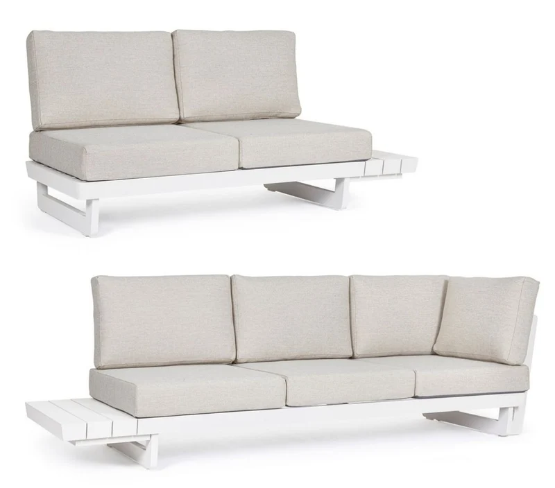 Casa Padrino Luxus Garten Ecksofa Grau / Weiß H. 80 cm - Modulares Garten Sofa - Terrassen Sofa - Garten Möbel - Terrassen Möbel - Outdoor Möbel - Hotel Möbel - Luxus Möbel