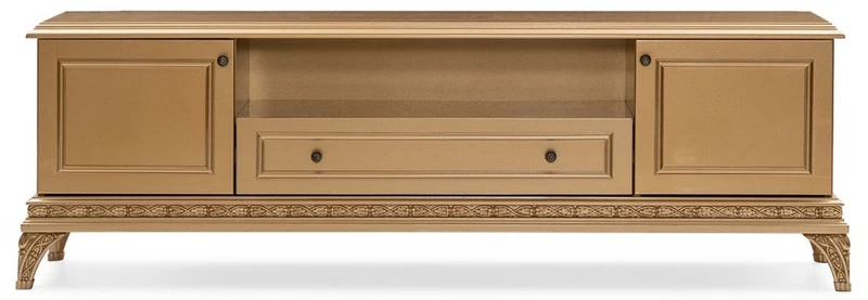 Casa Padrino Luxus Barock TV Schrank Gold - Prunkvolles Massivholz Sideboard mit 2 Türen und Schublade - Wohnzimmer Möbel im Barockstil - Barock Möbel - Edel & Prunkvoll