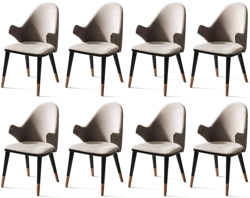 Casa Padrino Luxus Esszimmerstuhl 8er Set mit Armlehnen Grau / Schwarz / Kupfer 52 x 52 x H. 88 cm - Esszimmer Möbel - Restaurant Möbel - Esszimmer Einrichtung - Luxus Möbel - Luxus Einrichtung