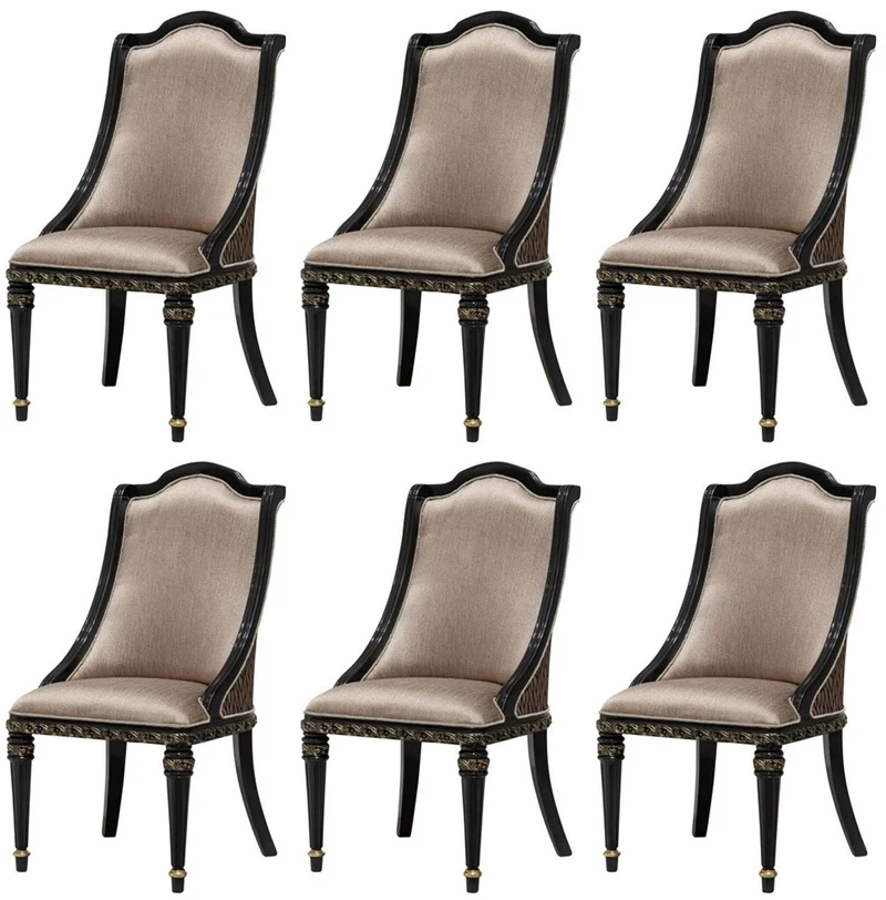 Casa Padrino Luxus Barock Esszimmer Stuhl 6er Set Silber / Schwarz / Gold - Prunkvolle Barockstil Küchen Stühle - Luxus Barockstil Esszimmer Möbel - Barock Esszimmer Möbel - Barockstil Möbel