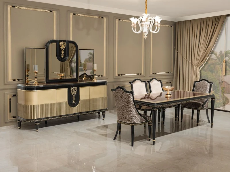 Casa Padrino Luxus Barock Esszimmer Stuhl 6er Set Silber / Schwarz / Gold - Prunkvolle Barockstil Küchen Stühle - Luxus Barockstil Esszimmer Möbel - Barock Esszimmer Möbel - Barockstil Möbel
