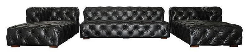Casa Padrino Luxus Chesterfield Leder U-Form Sofa Vintage Schwarz / Braun 415 x 200 x H. 74 cm - 3-Teiliges Echtleder Wohnzimmer Sofa - Wohnzimmer Möbel - Chesterfield Möbel - Luxus Möbel