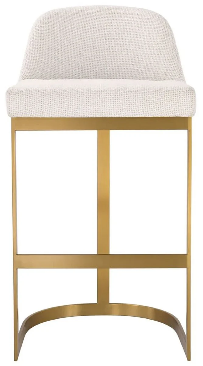 Casa Padrino Luxus Barstuhl Cremeweiß / Messing 51,5 x 47 x H. 91 cm - Gepolsterter Edelstahl Barhocker - Bar Möbel - Luxus Möbel - Luxus Qualität