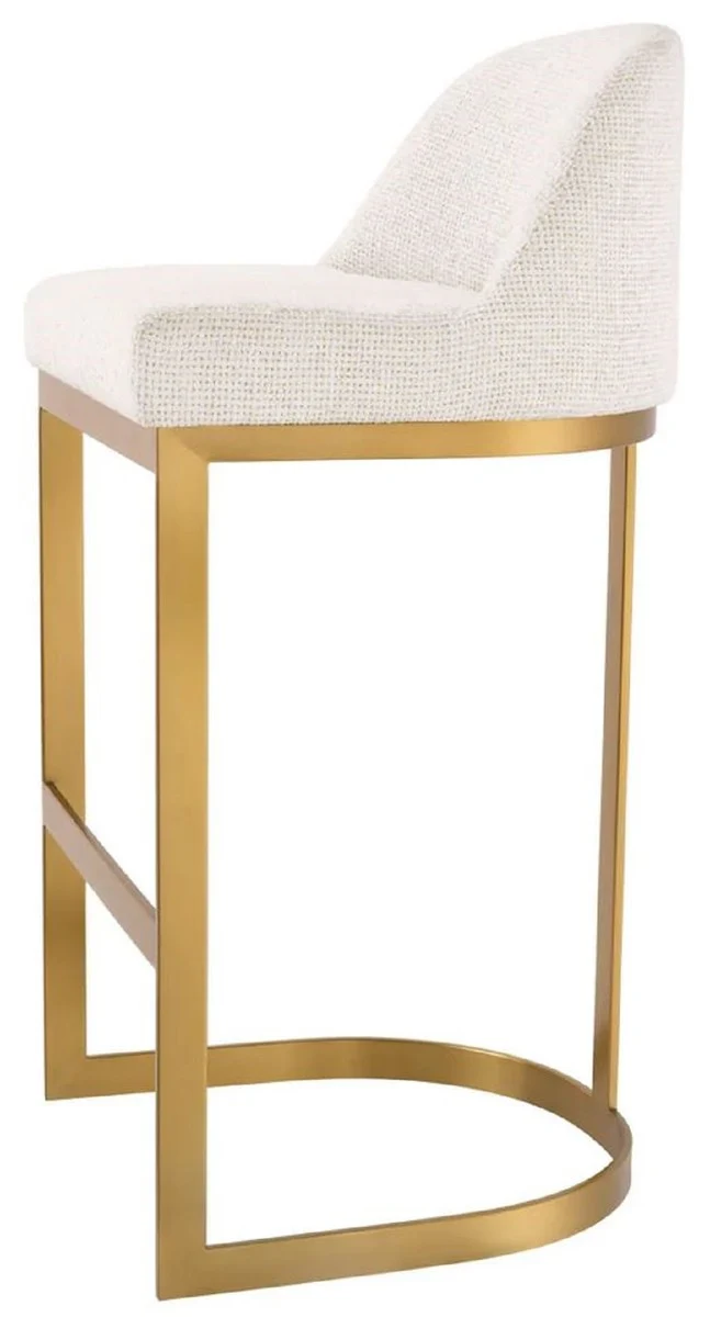 Casa Padrino Luxus Barstuhl Cremeweiß / Messing 51,5 x 47 x H. 91 cm - Gepolsterter Edelstahl Barhocker - Bar Möbel - Luxus Möbel - Luxus Qualität