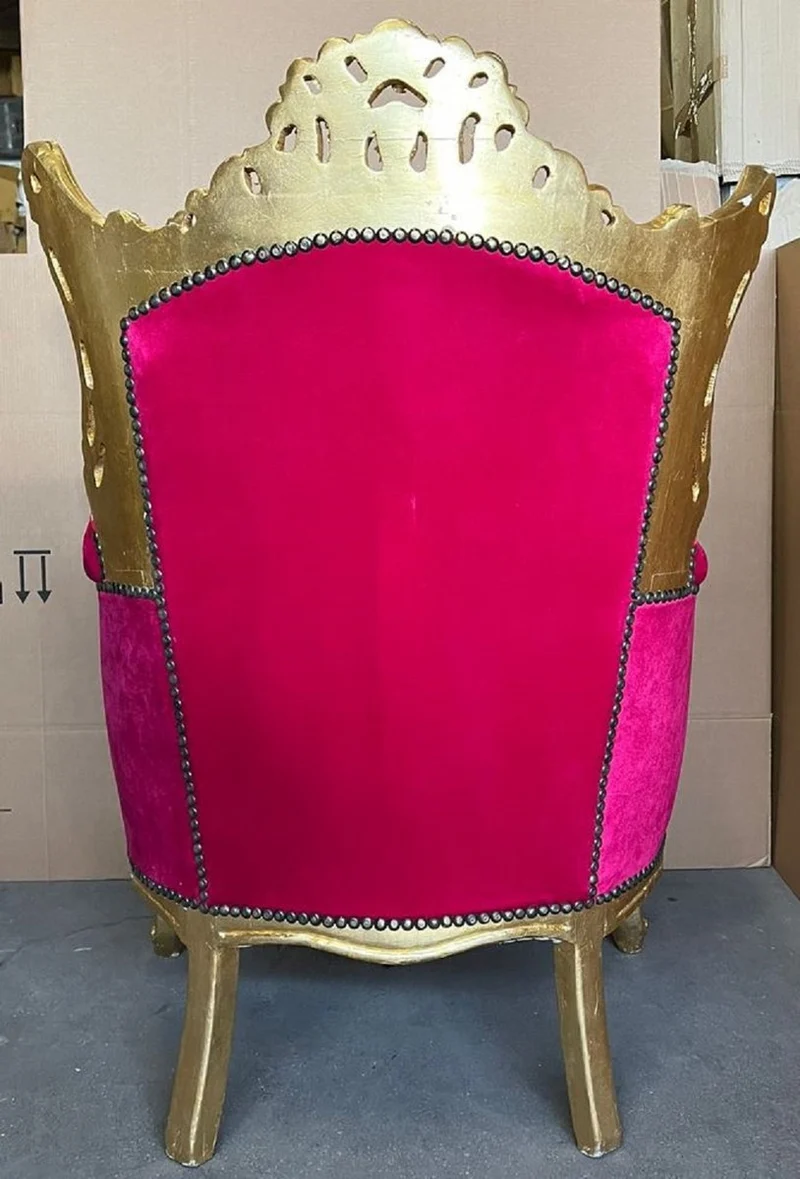 Casa Padrino Barock Sessel Pink / Gold - Handgefertigter Massivholz Wohnzimmer Sessel - Antik Stil Wohnzimmer Sessel - Wohnzimmer Möbel im Barockstil - Barock Möbel